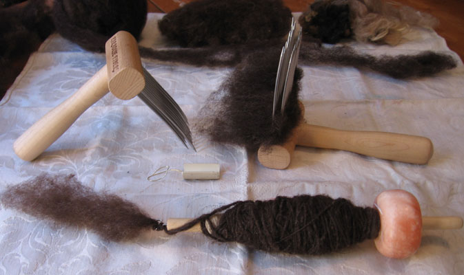 Hand Spinning Yarn Tools wool combs drop spindle diz